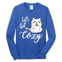 LetS Get Cozy Cat With Hot Coffee Coco Tea Or Cider Cute Gift Tall Long Sleeve T-Shirt