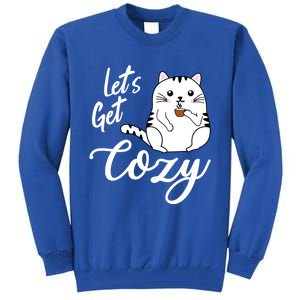 LetS Get Cozy Cat With Hot Coffee Coco Tea Or Cider Cute Gift Tall Sweatshirt