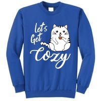 LetS Get Cozy Cat With Hot Coffee Coco Tea Or Cider Cute Gift Tall Sweatshirt