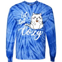 LetS Get Cozy Cat With Hot Coffee Coco Tea Or Cider Cute Gift Tie-Dye Long Sleeve Shirt