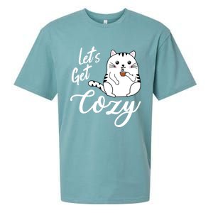 LetS Get Cozy Cat With Hot Coffee Coco Tea Or Cider Cute Gift Sueded Cloud Jersey T-Shirt