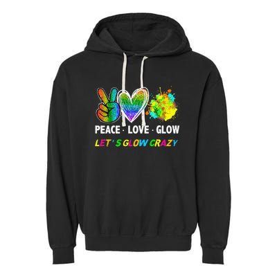 Lets' Glow Crazy Peace Love Glow Party Squad Halloween Garment-Dyed Fleece Hoodie