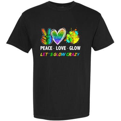 Lets' Glow Crazy Peace Love Glow Party Squad Halloween Garment-Dyed Heavyweight T-Shirt