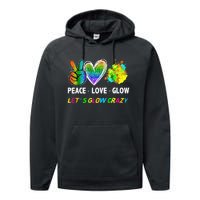 Lets' Glow Crazy Peace Love Glow Party Squad Halloween Performance Fleece Hoodie