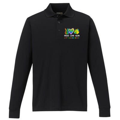 Lets' Glow Crazy Peace Love Glow Party Squad Halloween Performance Long Sleeve Polo