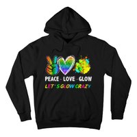 Lets' Glow Crazy Peace Love Glow Party Squad Halloween Hoodie