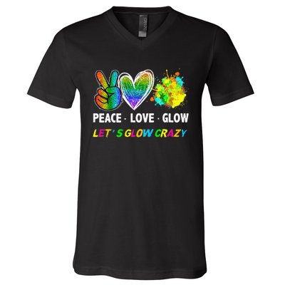 Lets' Glow Crazy Peace Love Glow Party Squad Halloween V-Neck T-Shirt