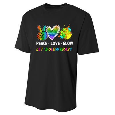 Lets' Glow Crazy Peace Love Glow Party Squad Halloween Performance Sprint T-Shirt