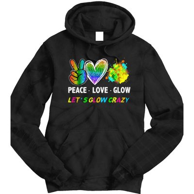 Lets' Glow Crazy Peace Love Glow Party Squad Halloween Tie Dye Hoodie