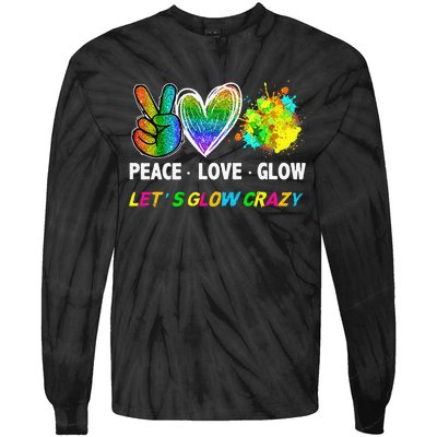 Lets' Glow Crazy Peace Love Glow Party Squad Halloween Tie-Dye Long Sleeve Shirt