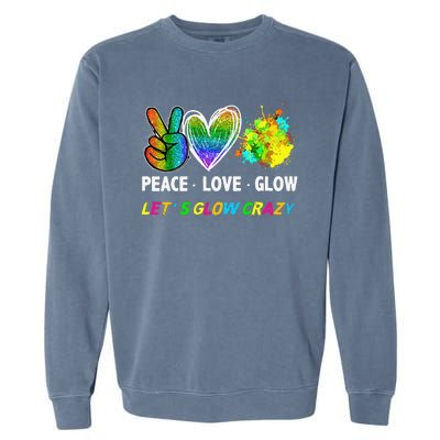 Lets' Glow Crazy Peace Love Glow Party Squad Halloween Garment-Dyed Sweatshirt