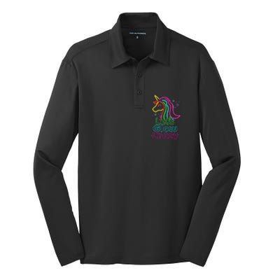 Lets Glow Crazy Glow Party Unicorn Lover Birthday Silk Touch Performance Long Sleeve Polo