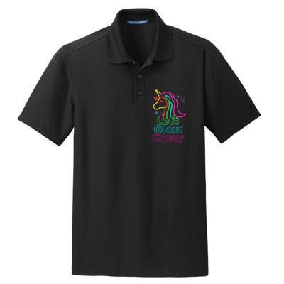 Lets Glow Crazy Glow Party Unicorn Lover Birthday Dry Zone Grid Polo