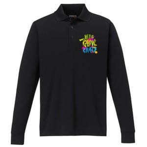 Let's Glow Crazy Glow Party Retro 80s Colors Party Lover Performance Long Sleeve Polo