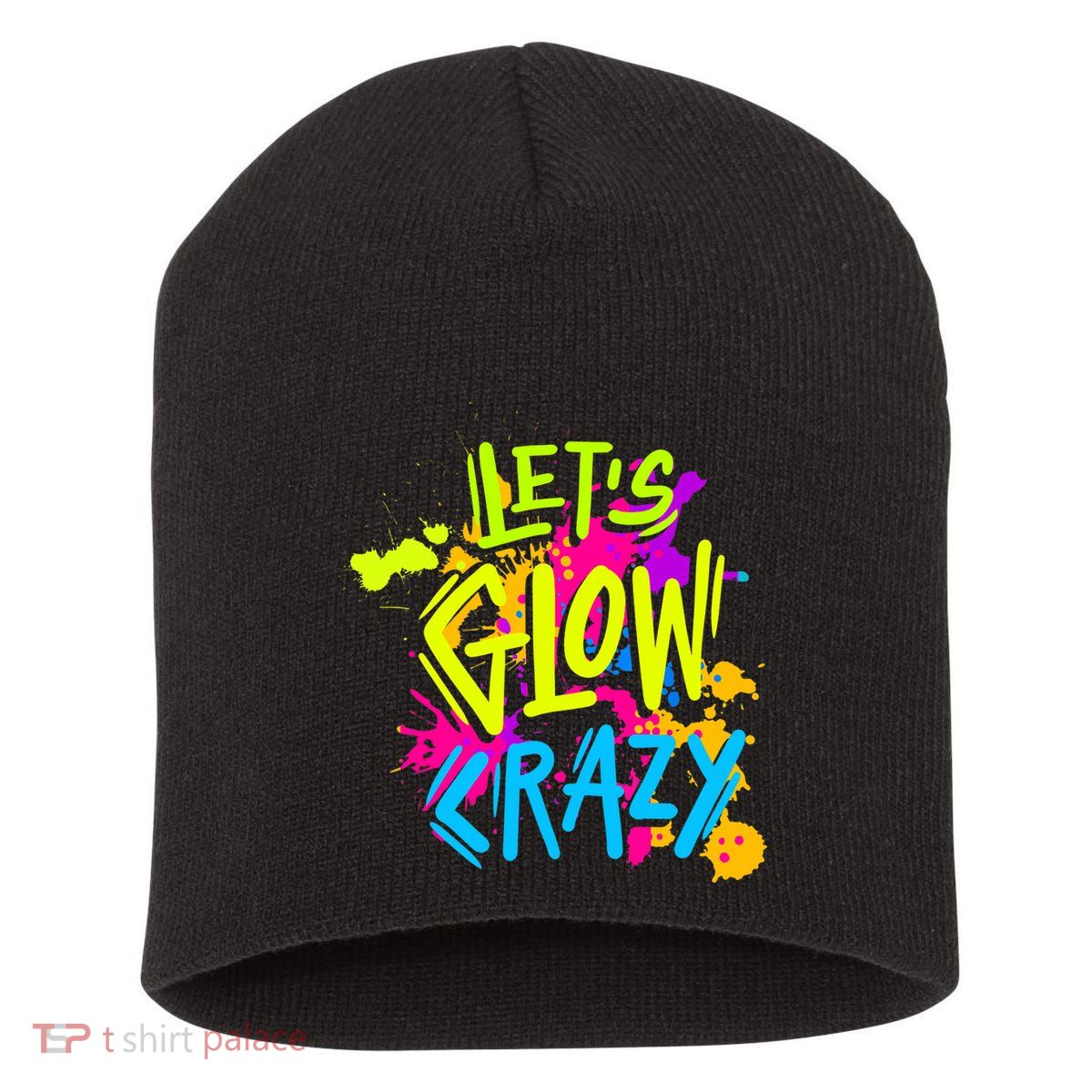 Let's Glow Crazy Glow Party Retro 80s Colors Party Lover Short Acrylic Beanie