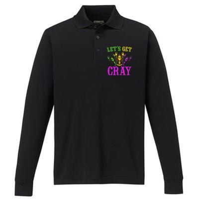 LetS Get Cray Mardi Gras Crawfish Performance Long Sleeve Polo