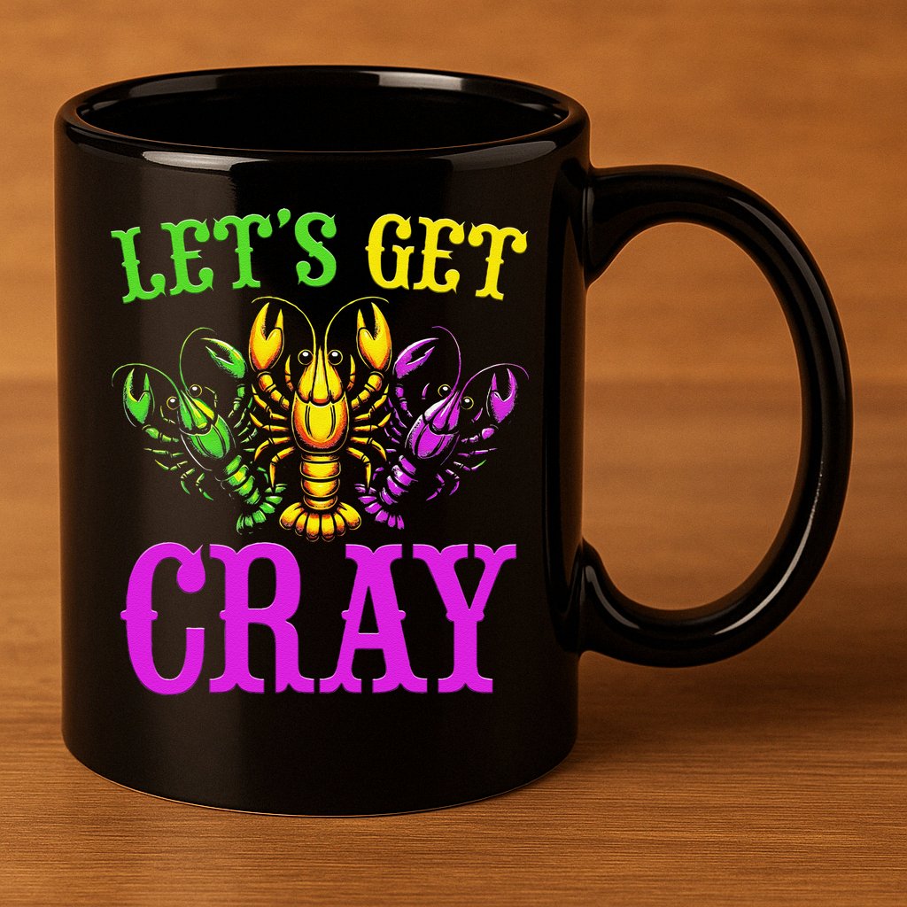LetS Get Cray Mardi Gras Crawfish 11oz C Handle Ceramic Mug