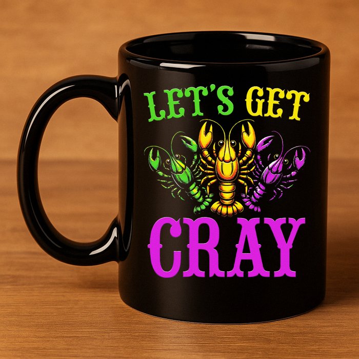 LetS Get Cray Mardi Gras Crawfish 11oz C Handle Ceramic Mug