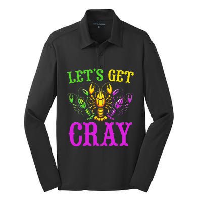 LetS Get Cray Mardi Gras Crawfish Silk Touch Performance Long Sleeve Polo