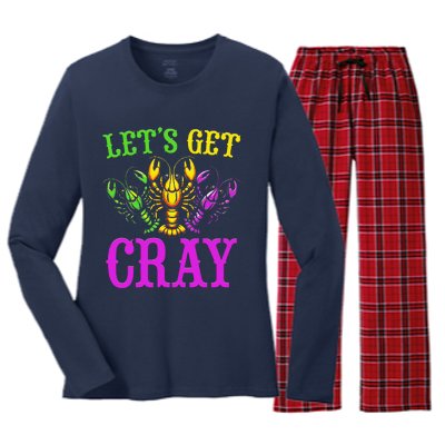 LetS Get Cray Mardi Gras Crawfish Women's Long Sleeve Flannel Pajama Set 