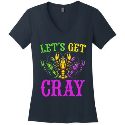 LetS Get Cray Mardi Gras Crawfish Women's V-Neck T-Shirt