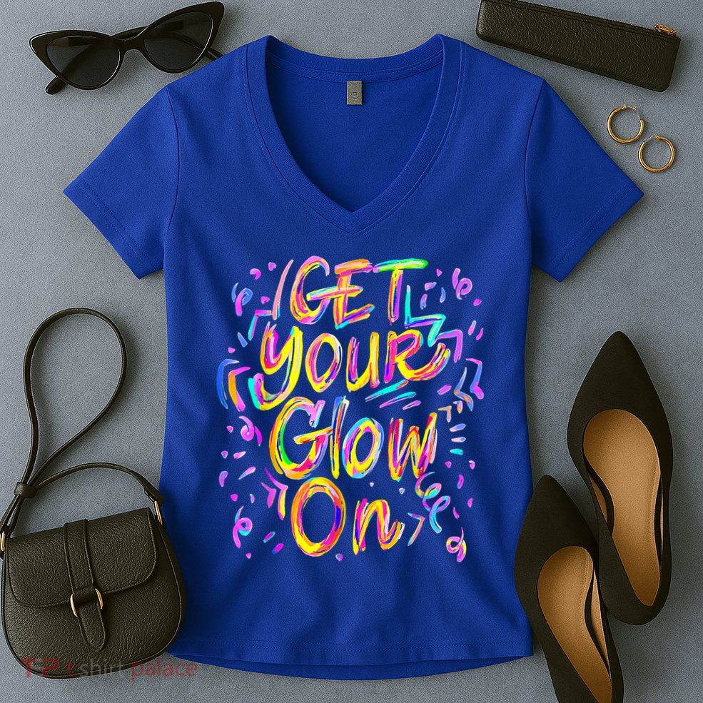Let's Glow Crazy Glow Party 80s Retro Costume Party Lover Women's V-Neck T-Shirt