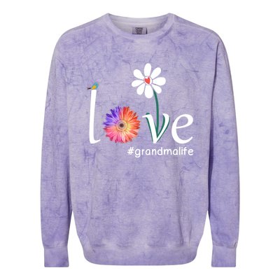 Love #Grandmalife Cute Watercolor Flower Bird Mother's Day Funny Gift Colorblast Crewneck Sweatshirt