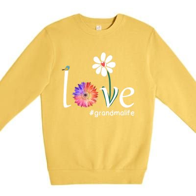 Love #Grandmalife Cute Watercolor Flower Bird Mother's Day Funny Gift Premium Crewneck Sweatshirt