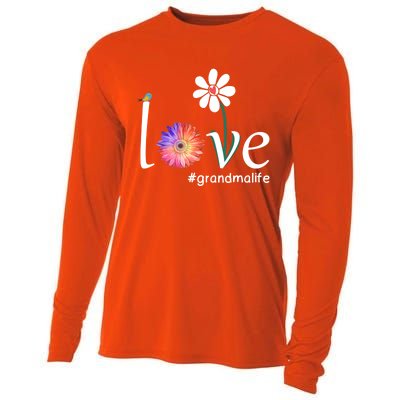 Love #Grandmalife Cute Watercolor Flower Bird Mother's Day Funny Gift Cooling Performance Long Sleeve Crew