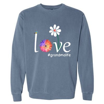 Love #Grandmalife Cute Watercolor Flower Bird Mother's Day Funny Gift Garment-Dyed Sweatshirt