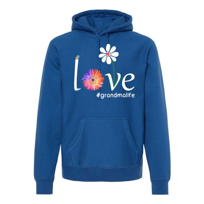 Love #Grandmalife Cute Watercolor Flower Bird Mother's Day Funny Gift Premium Hoodie