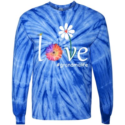 Love #Grandmalife Cute Watercolor Flower Bird Mother's Day Funny Gift Tie-Dye Long Sleeve Shirt