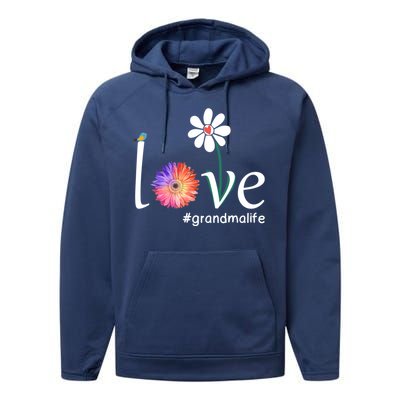 Love #Grandmalife Cute Watercolor Flower Bird Mother's Day Funny Gift Performance Fleece Hoodie