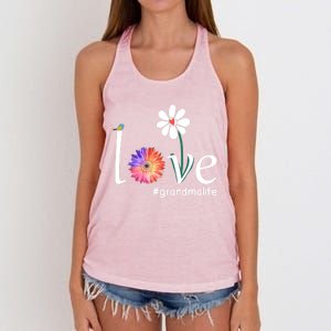 Love #Grandmalife Cute Watercolor Flower Bird Mother's Day Funny Gift Women's Knotted Racerback Tank