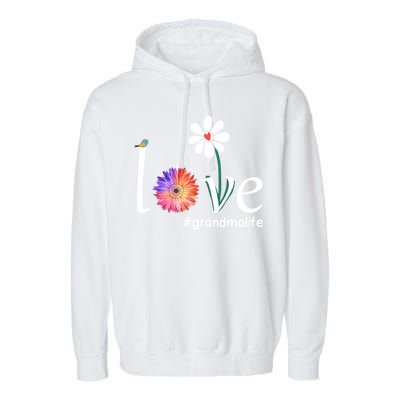 Love #Grandmalife Cute Watercolor Flower Bird Mother's Day Funny Gift Garment-Dyed Fleece Hoodie