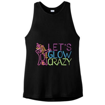 Lets Glow Crazy Glow Party 80s Retro Unicorn Party Ladies PosiCharge Tri-Blend Wicking Tank