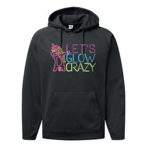 Lets Glow Crazy Glow Party 80s Retro Unicorn Party Performance Fleece Hoodie