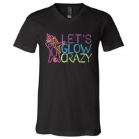 Lets Glow Crazy Glow Party 80s Retro Unicorn Party V-Neck T-Shirt