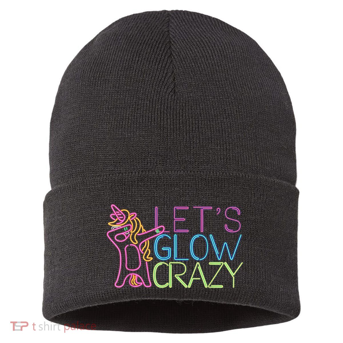Lets Glow Crazy Glow Party 80s Retro Unicorn Party Sustainable Knit Beanie