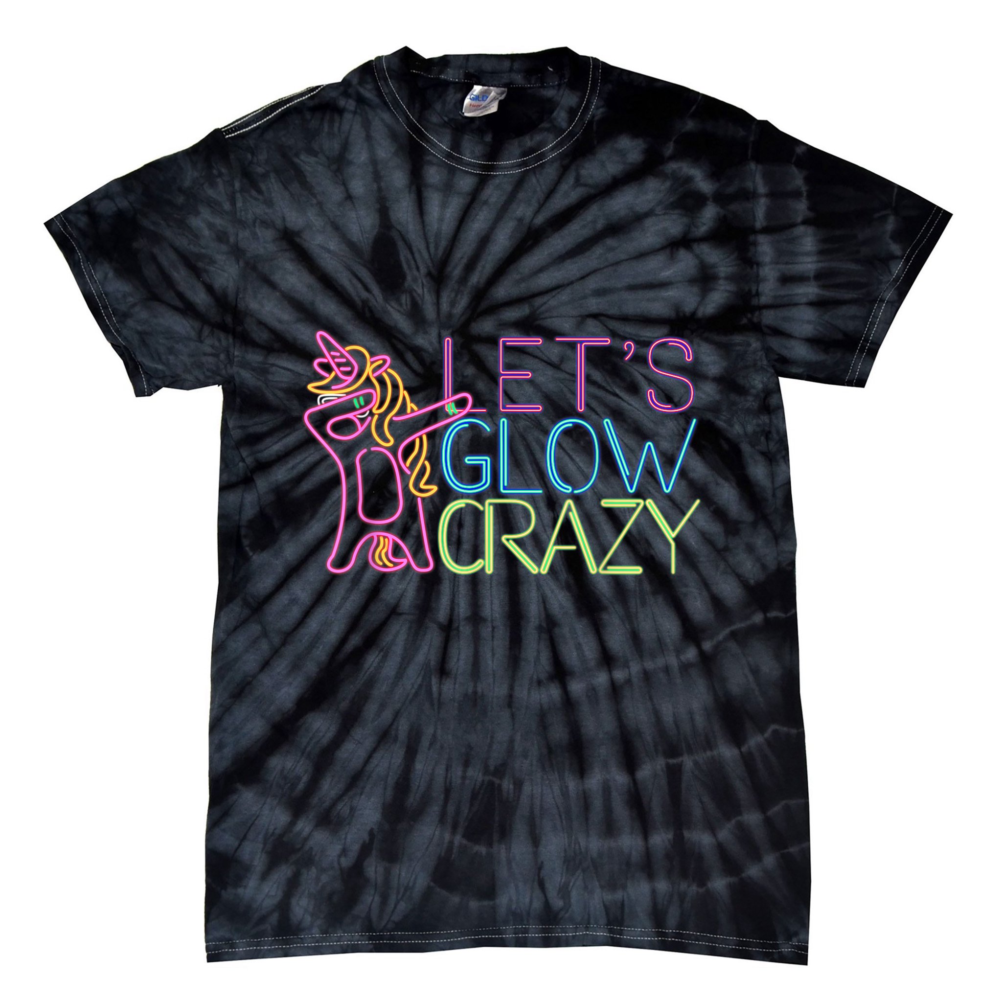 Lets Glow Crazy Glow Party 80s Retro Unicorn Party Tie-Dye T-Shirt