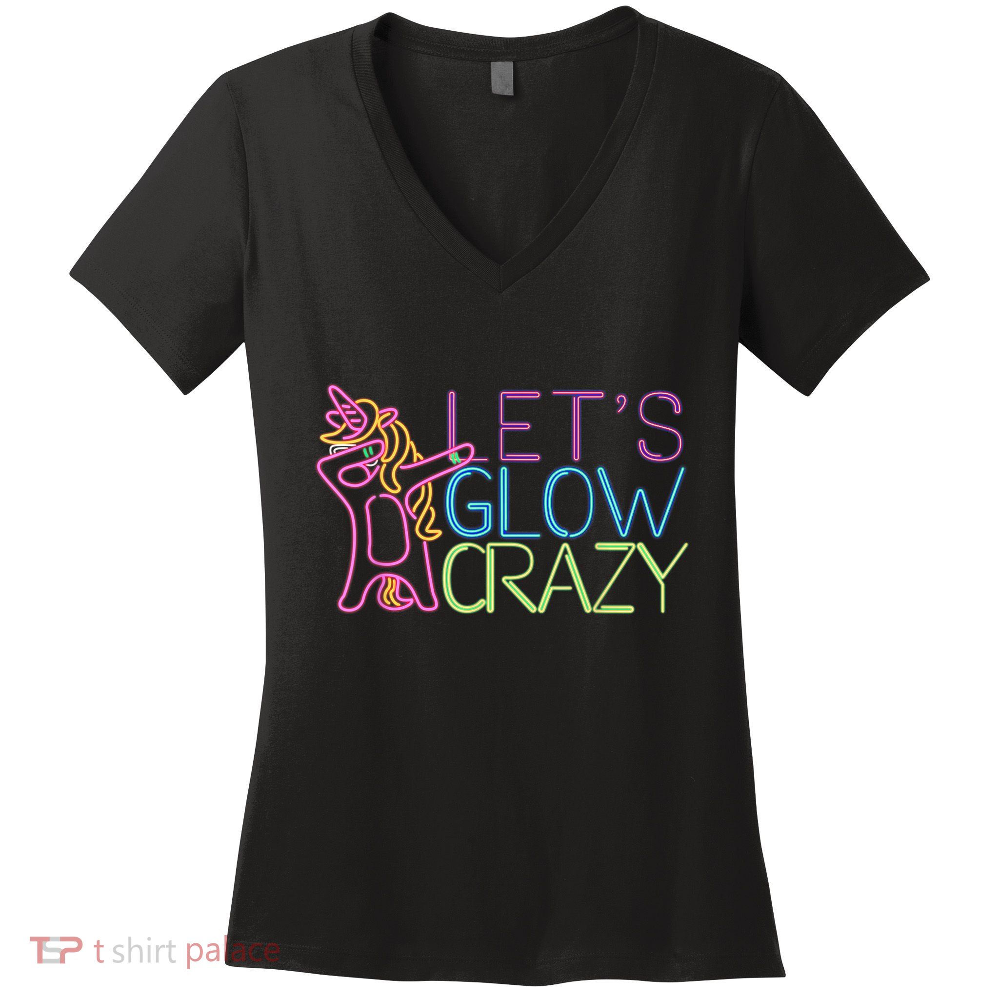 Lets Glow Crazy Glow Party 80s Retro Unicorn Party Women's V-Neck T-Shirt