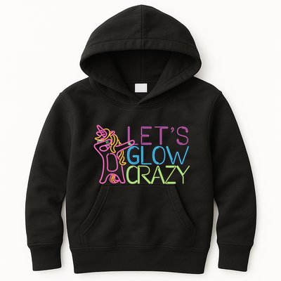 Lets Glow Crazy Glow Party 80s Retro Unicorn Party Kids Hoodie