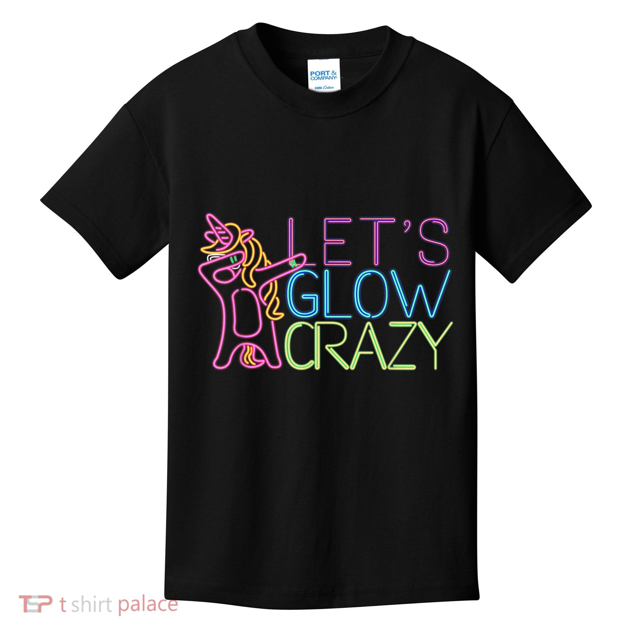 Lets Glow Crazy Glow Party 80s Retro Unicorn Party Kids T-Shirt