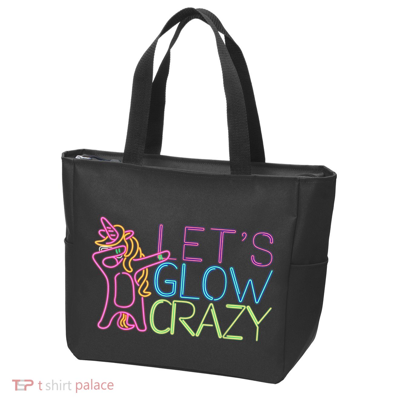 Lets Glow Crazy Glow Party 80s Retro Unicorn Party Zip Tote Bag