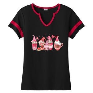 Love Gnome Cute Coffee Cups Hearts Red Plaid Valentine's Day Gift Ladies Halftime Notch Neck Tee