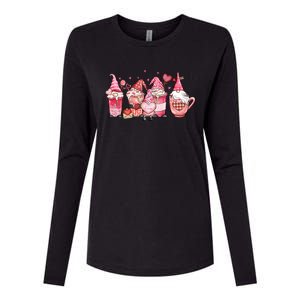 Love Gnome Cute Coffee Cups Hearts Red Plaid Valentine's Day Gift Womens Cotton Relaxed Long Sleeve T-Shirt