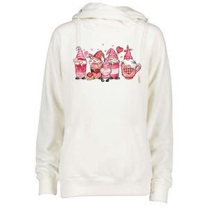 Love Gnome Cute Coffee Cups Hearts Red Plaid Valentine's Day Gift Womens Funnel Neck Pullover Hood