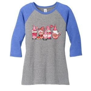 Love Gnome Cute Coffee Cups Hearts Red Plaid Valentine's Day Gift Women's Tri-Blend 3/4-Sleeve Raglan Shirt