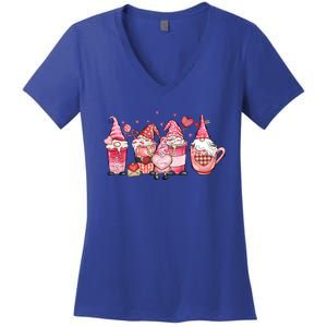 Love Gnome Cute Coffee Cups Hearts Red Plaid Valentine's Day Gift Women's V-Neck T-Shirt