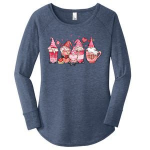 Love Gnome Cute Coffee Cups Hearts Red Plaid Valentine's Day Gift Women's Perfect Tri Tunic Long Sleeve Shirt